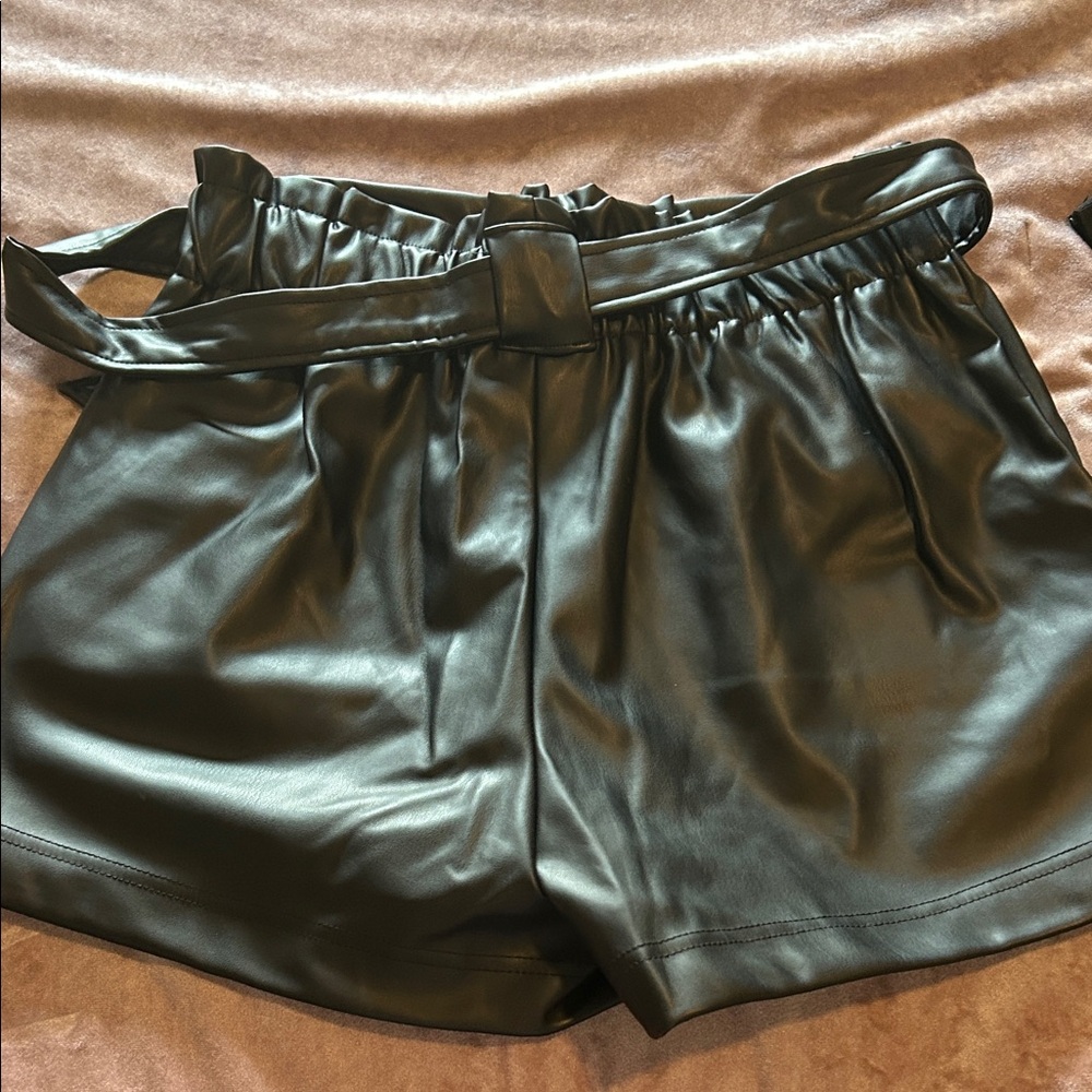 Black Faux Pleather Women Shorts